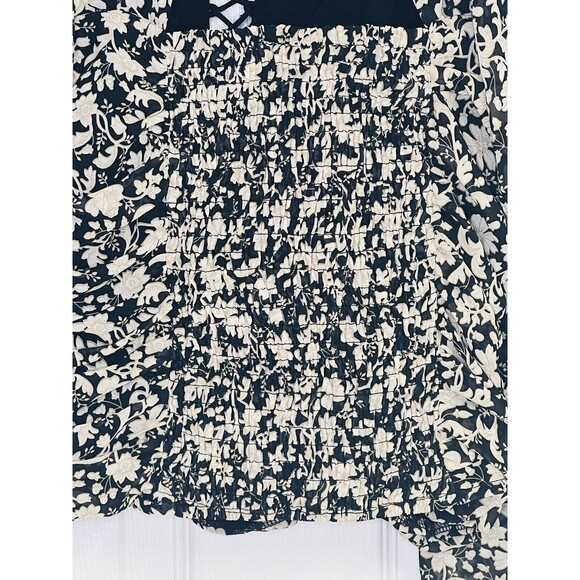 Mable Black Beige Floral Rouched Cropped Top Medium M Balloon Sleeve - Picture 5 of 9